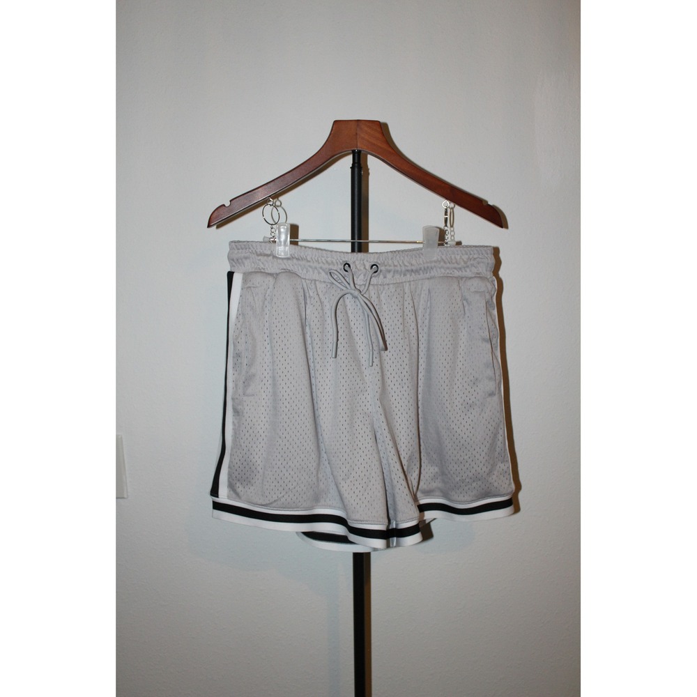 VTG Athletex Mesh Basketball Shorts Grey Black Striped Size‎ Large L